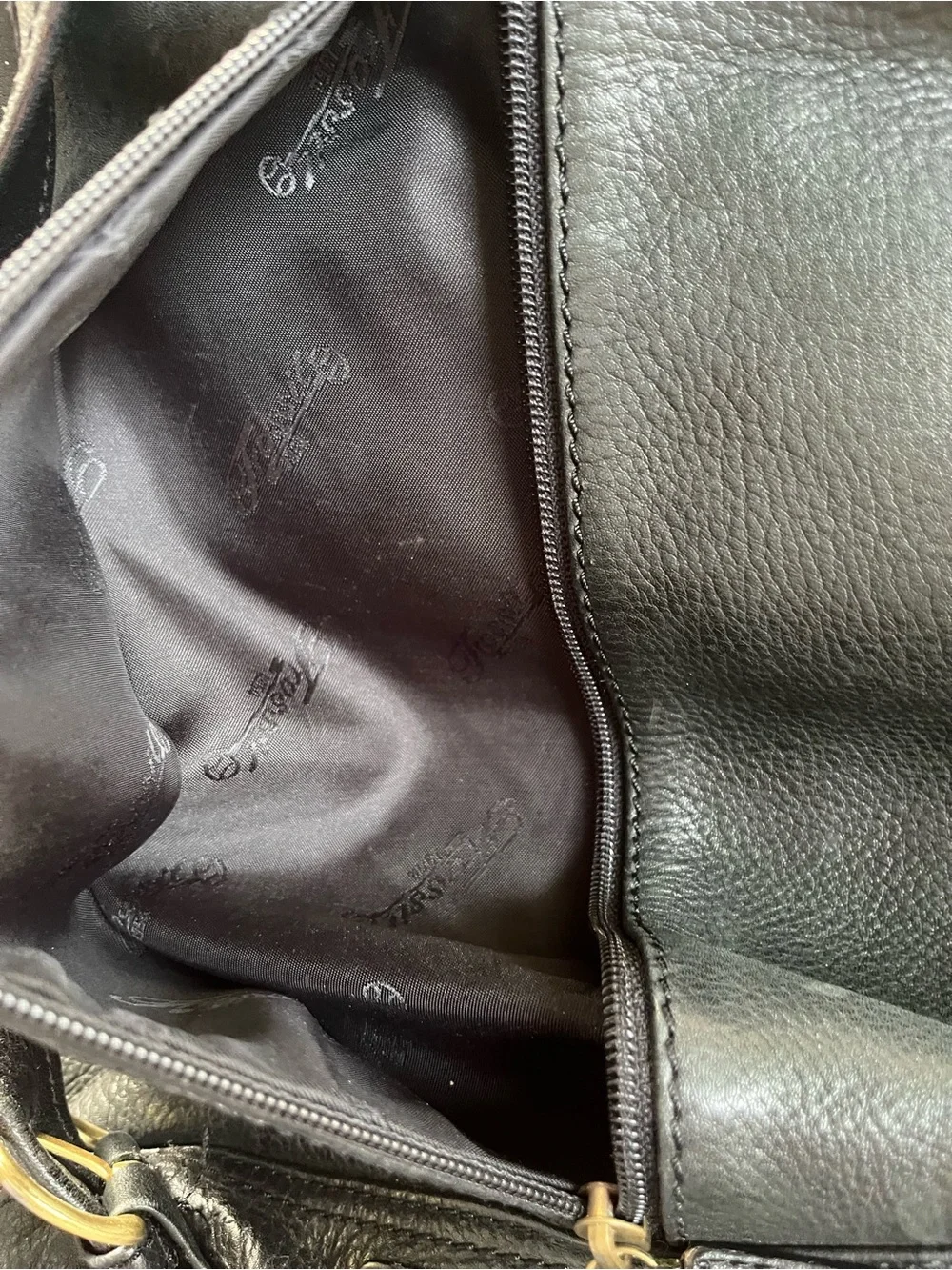 Fossil Black Pebbled Leather Drawstring Backpack
